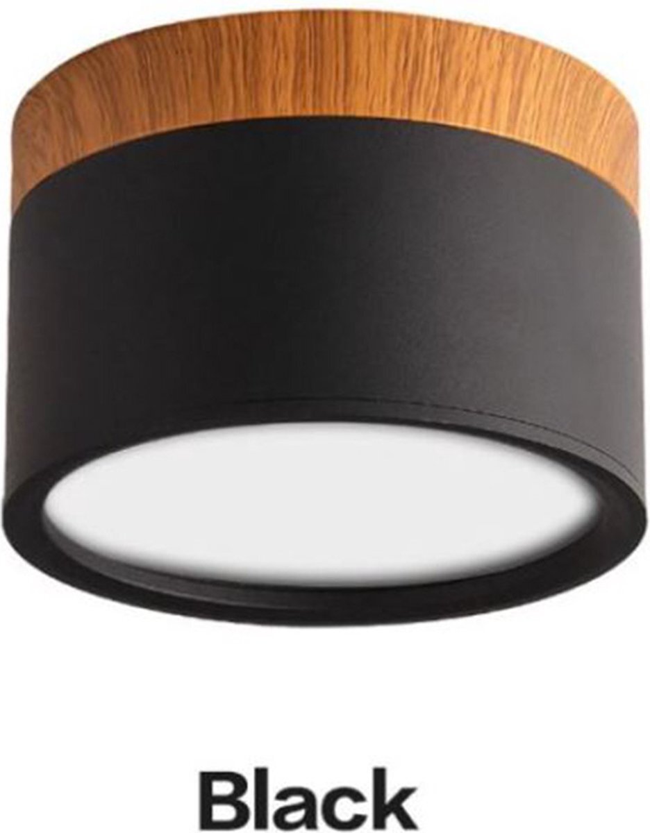 DW4Trading DW4Trading® - Gekleurde opbouw dimbare led verlichting - zwart/hout - rond 75mm - 230Vac