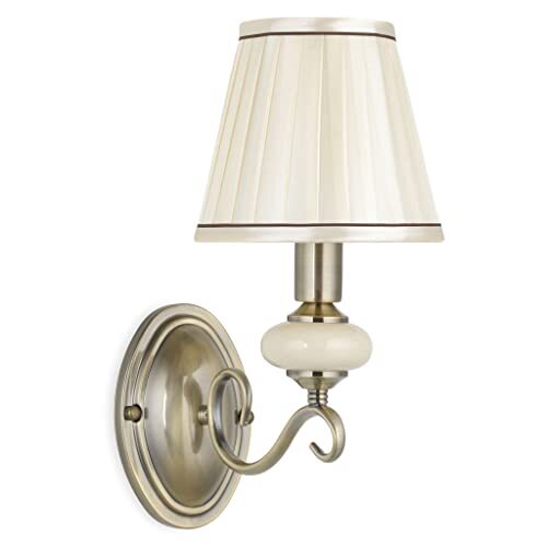 EUROSTIL LIGHT ONEB1141W wandlamp 1x40W E14 voet van metaal in antiek brons, kap van crèmekleurige stof, ornament van keramiek