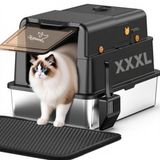 Merkloos Kattenbak Stainless Steel Closed Litter Box with Lid - Xxxl 71 x 51 x 44 cm - Leak-proof