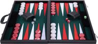 Engelhart Backgammon 21 inch - Groen, Rood & Wit Ingelegd Bord - Luxe Zwarte Koffer met Handvat