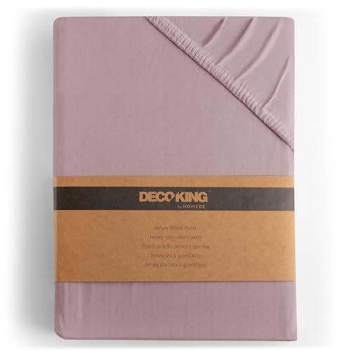 DecoKing Hoeslaken 160x200-180x200 cm 100% Gekamd Katoen Jersey Zacht Struikhei Amber