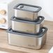 Set de 3 récipients de stockage alimentaire Inox avec couvercle en verre hermétique