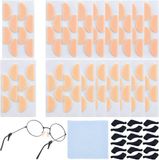 Non-branded Coussinets de nez en mousse souple pour lunettes - 128 pièces, antidérapant, auto-adhésif, 2 tailles et 2 couleurs avec chiffon à lunettes et embouts d'oreille en silicone