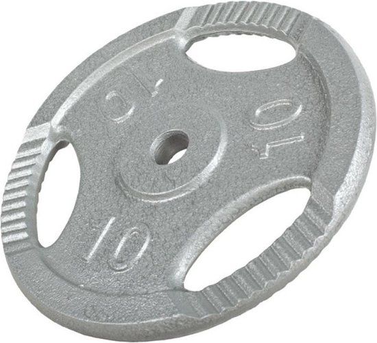 Gorilla Sports Halterschijf - 10 kg - Gripper Gietijzer - 30 mm - Zilver