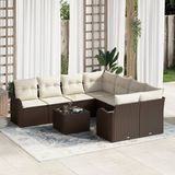 vidaXL Tuinbank Set 9 st 8-aantal zitplaatsen Bruin polyrotan