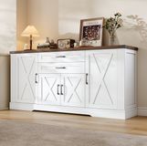 STILVORA Keukenkast - Met 4 Deuren En 2 Lades, Verstelbare Planken En Soft-Close - Voor Woonkamer, Keuken En Eetkamer - Wit - 160x39x81,5 Cm