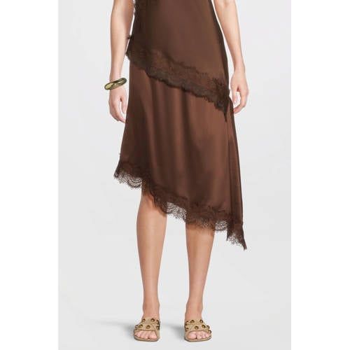 Anytime Satijnen Asymmetrische Midi Rok Bruin