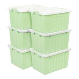 Cetomo Opbergdozen met deksels, 15 l x 6 stuks, plastic opbergdoos met veilige zijvergrendelingen, stapelbare en nestbare organizer voor thuis, kantoor, verhuizen, PP, groen, 15L-6 Pack