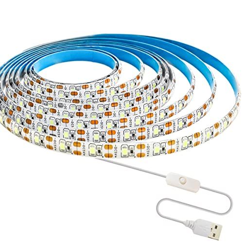 Tesfish 5V USB LED Strip Light - 3M LED - 6000K - 180 LEDs - IP65 Waterproof - With Switch