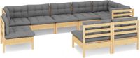 vidaXL 9-delige loungeset met grijze kussens massief grenenhout