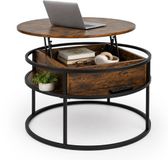 Merkloos Relaxdays Salontafel met opbergruimte - ø 80 cm - lift op - industrieel-zwart