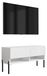 3xE living meuble TV avec façade nervurée, blanc mat, pieds noirs droits