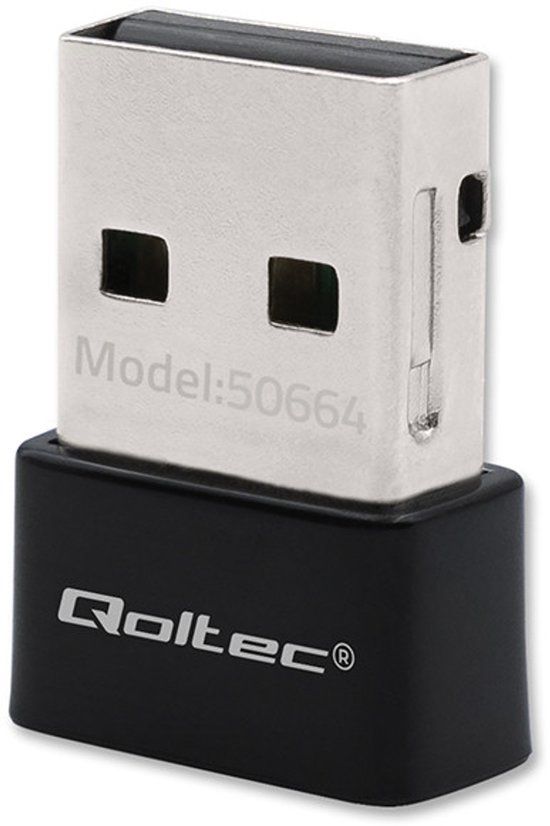 Qoltec AC Serie - Ultrasnelle Draadloze Mini USB Wi-Fi Adapter - 650Mbps - Dual-band - WiFi 5 - Zwart