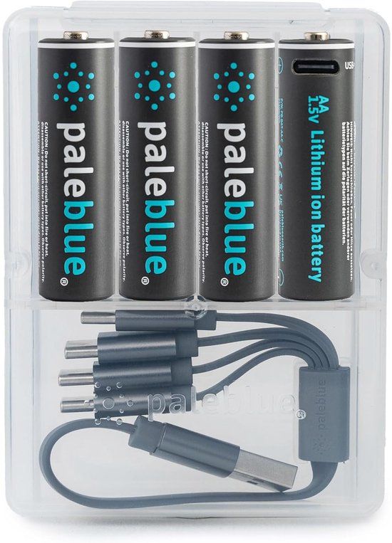 Pale Blue Earth AA USB Rechargeable Batteries - Lithium - 1500mAh - 4 Pack