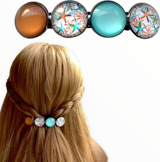 Hairpin.nu Hairpin Hairclip XL turquoise bruin glas cabochon Ibiza style