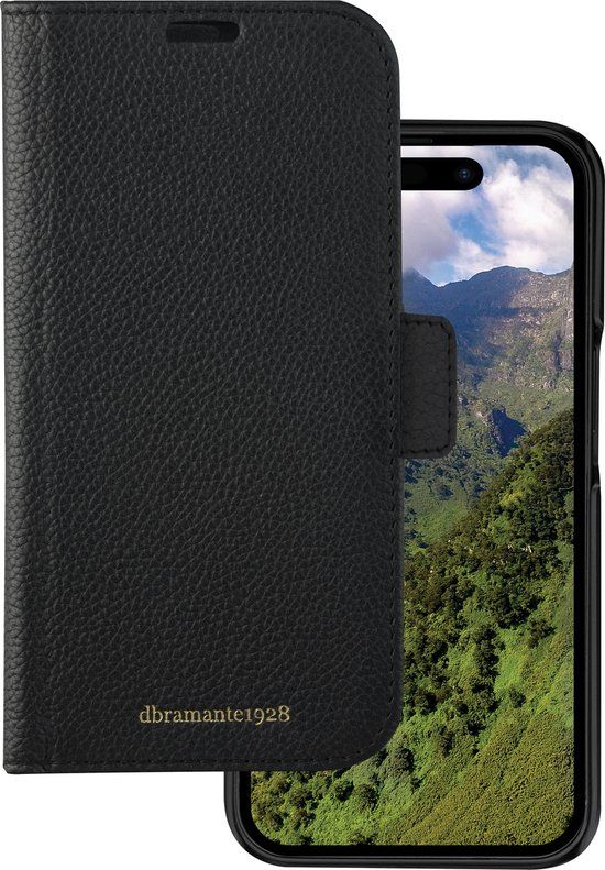 dbramante1928 iPhone 15 Plus Bookcase hoesje - Effen Zwart - Leer