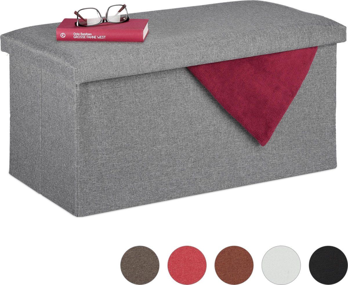 Relaxdays Hocker met Opbergruimte - Lichtgrijs