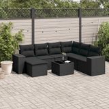 vidaXL 8-delige Loungeset met Kussens, Poly Rattan, Zwart