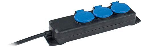 AS-Schwabe AS-Schwabe I 38601 Stekkerdoos, 3-Voudige Multistekker voor Buiten, 1,5 m Kabel, 230 V/16, Klapdeksel en Wandbevestiging, IP44, Zwart/Blauw