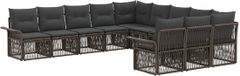 vidaXL Banc de jardin - Ensemble - 11 places assises - Gris - Polyrattan