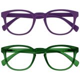 Opulize Pop 2 Stuks Retro Ronde Glad Mat Paars Groen Mannen Vrouwen Leesbril Scharnieren Met Veer RR2-56 +3,00