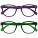 Opulize Pop 2 Stuks Retro Ronde Glad Mat Paars Groen Mannen Vrouwen Leesbril Scharnieren Met Veer RR2-56 +3,00