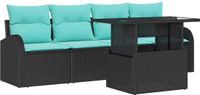 vidaXL Tuinbank Set 5-delig Zwart Poly Rattan