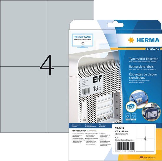 Herma Etiket 4216 105x148mm Folie 100st Zilver