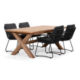 BUITEN living Riga Riga/Harper Lava Grey dining tuinset | 4 personen | teakhout + touw | 200cm