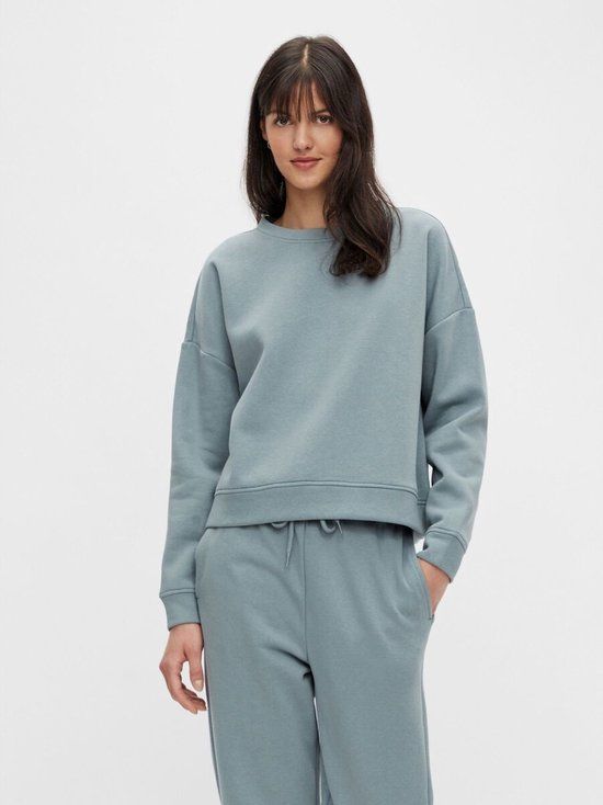 PIECES Dames Sweater - Blauw - XS - Korte Mouw - Katoen