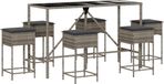 vidaXL 7-delige Tuinbarset met Kussens Poly Rattan Grijs