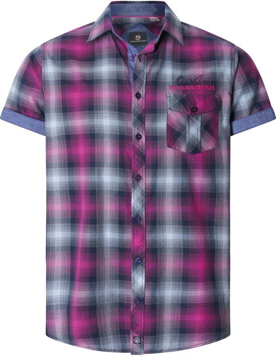 Jan Vanderstorm heren overhemd met korte mouwen - 49/50 - fuchsia - Plus Size