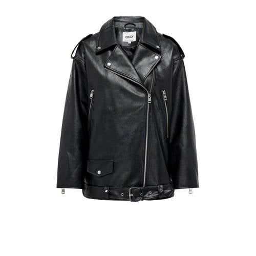 ONLY ONLVERA Biker Jacket with Belt - Black