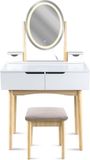 Wan GmbH Table de toilette avec miroir - Coiffeuse tiroirs - Application de maquillage - LED intégrée - 80x40x142 cm - Blanc