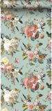 ESTAHome behang vintage bloemen vergrijsd groen - 53 cm x 10.05 m