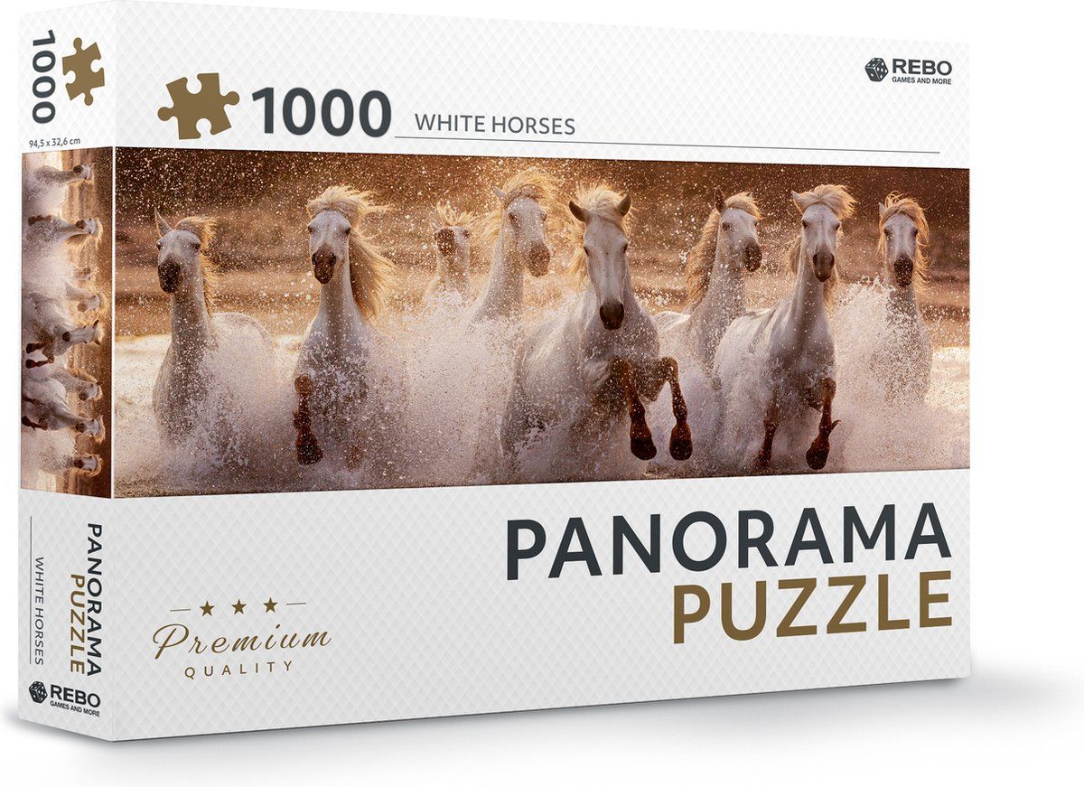 Rebo legpuzzel panorama 1000 stukjes - White horses - Multicolor