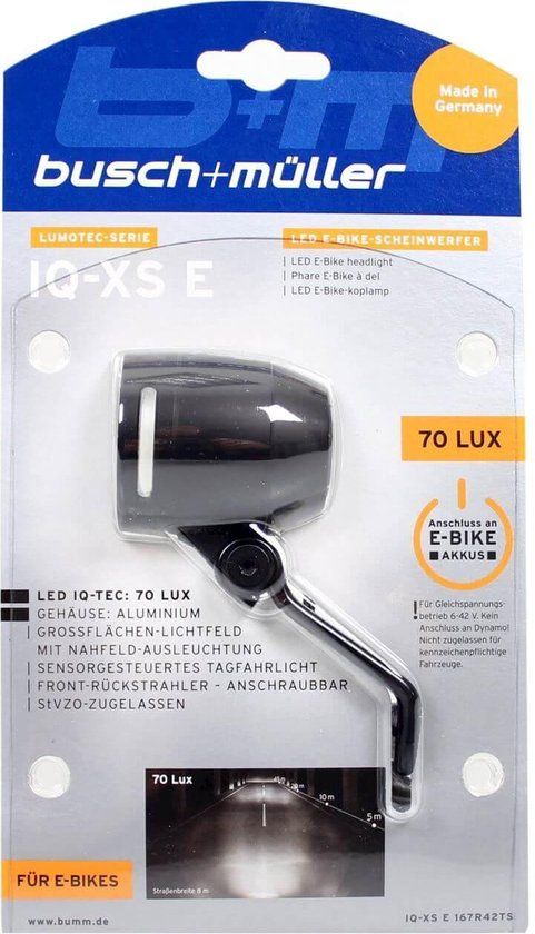 Busch & Müller Lumotec IQ-XS DC Fietsverlichting - Zwart/Transparant - Dynamo
