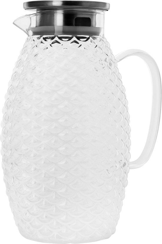 Krumble Schenkkan - Karaf - Waterfilter - Waterkan - Schenkfles - Drankdispenser - Tafelwater - Inclusief filter, handvat en deksel - Glas en aluminium - 2 Liter - Transparant
