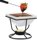 Unyqoos Keramische Chocoladefondue-set met 2 vorken, wit, vierkant