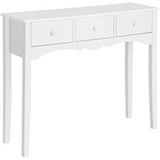 Console en bois blanc avec 3 tiroirs, idéale pour le salon ou l'entrée. Charge maximale : 45 kg. Dimensions : 100 x 32 x 85 cm. Couleur : blanc.