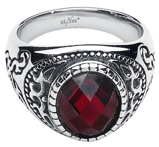 etNox hard and heavy etNox Dark Ruby Unisex Ring - zilverkleurig/rood