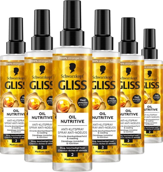 Gliss - Oil Nutritive - Anti-Klit Spray - Haarverzorging - Leave-in-Conditioner - Voordeelverpakking - 6x 200 ml
