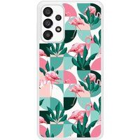 Samsung Bedrukt siliconen hoesje compatibel met Galaxy A33 5G Flamants Roses géométrique