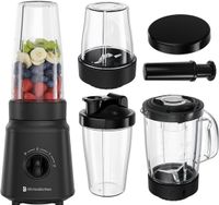KitchenBrothers Blender - Zwart - 300W - 4 Snelheden - 0.75L - Inclusief Grinder, Stamper en To-Go Bekers
