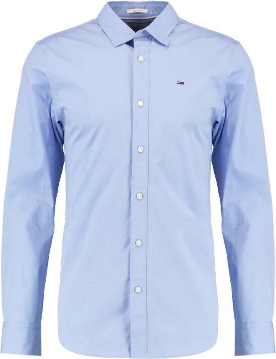 Tommy Jeans Heren Overhemden Slim Fit Stretch - Blauw - Maat L