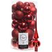 Decoris kerstballen 30x stuks - rood 4/5/6 cm kunststof mat/glans/glitter mix en shiny glas piek 26 cm