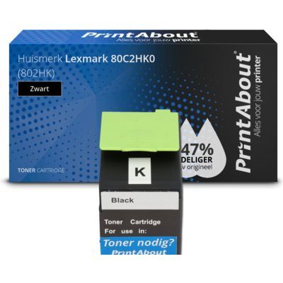 PrintAbout Huismerk 80C2HK0 (802HK) Zwart Toner | Compatibel met Lexmark CX410 / CX510 | Hoge capaciteit