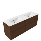Saniclass Holz Frame Badkamermeubelset - 160x45x62cm - Vygo keramische wastafel wit - 2 wasbakken - zonder kraangaten - 4 lades - mat walnut pure (hout) SW1578624/SW1471934