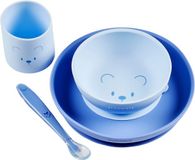 Nattou Mealtime Beer Serviesset Voor Kinderen Silicone - 4 Stuks - Bord - Kom - Beker - Lepel - Antislip - BPA-vrij - Blauw