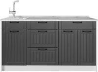 Vicco Keukenblok Fame-Line, Donkergrijs/Wit, 150 cm, WB Marmer